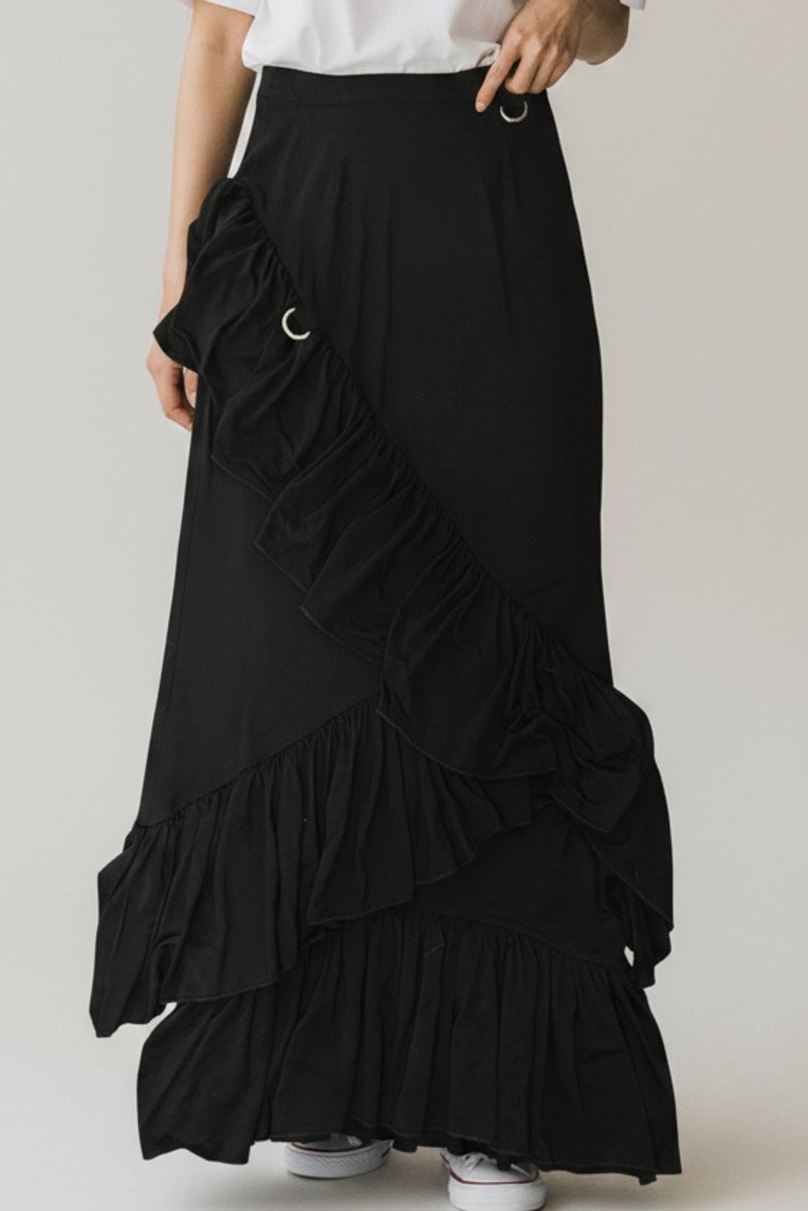 Killstar Black Ruffled Asymmetric Midi Skirt Size S